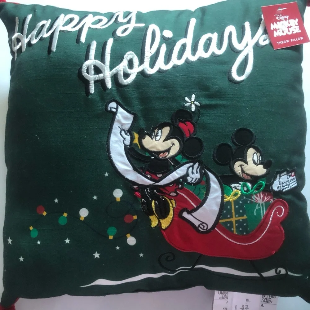 Disney Mickey and Minnie Holiday Pillow - Green and Red